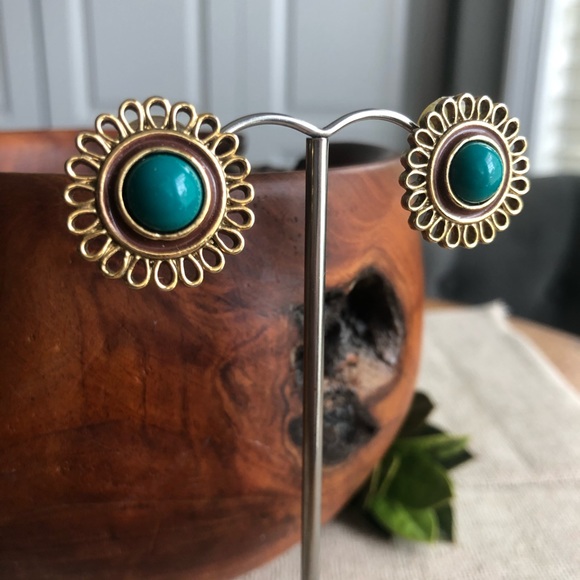 Vintage 1928 Brand Teal Medallion Style Earrings - Picture 8 of 9